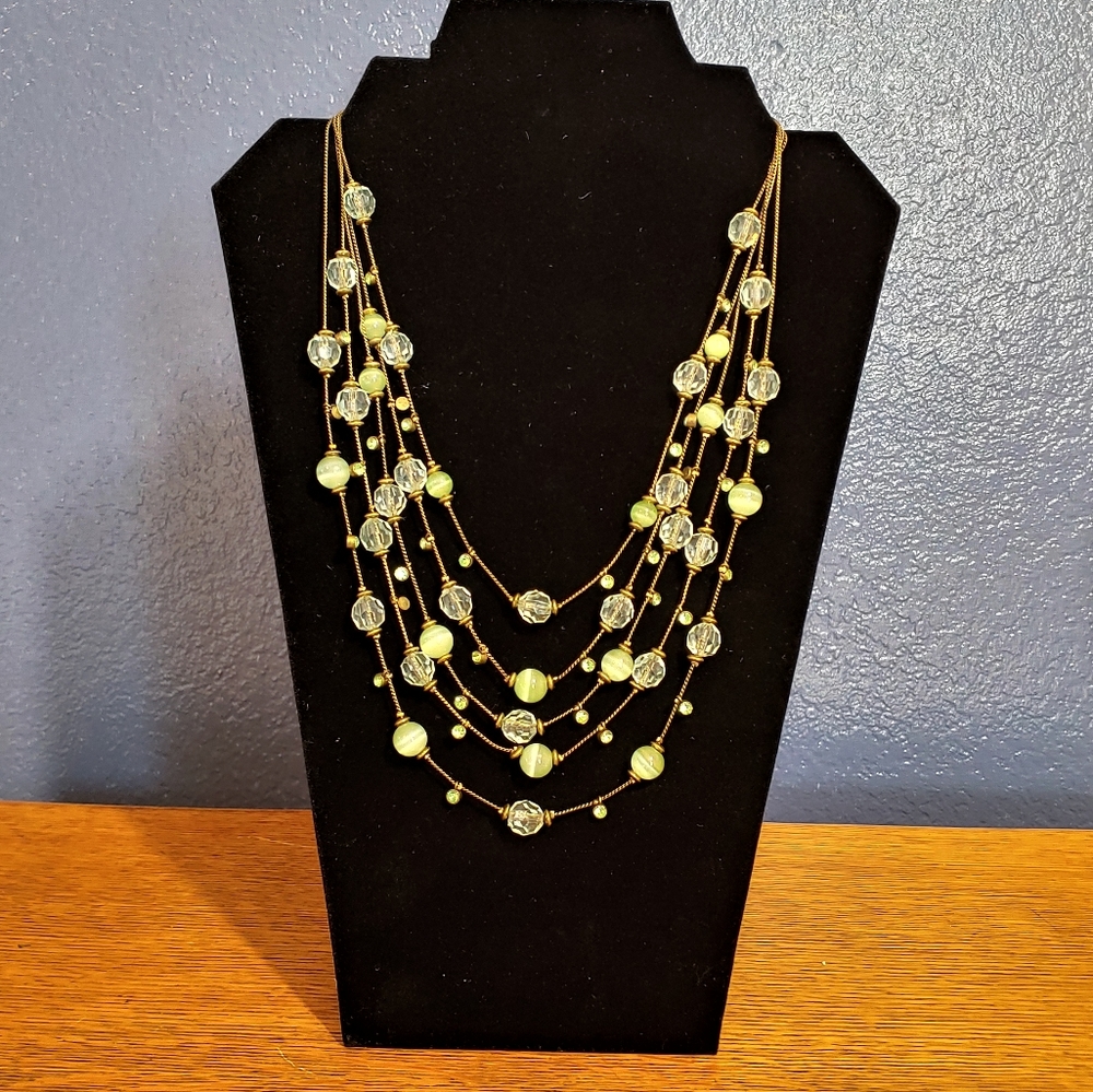 Green Five Strand Beaded Necklace